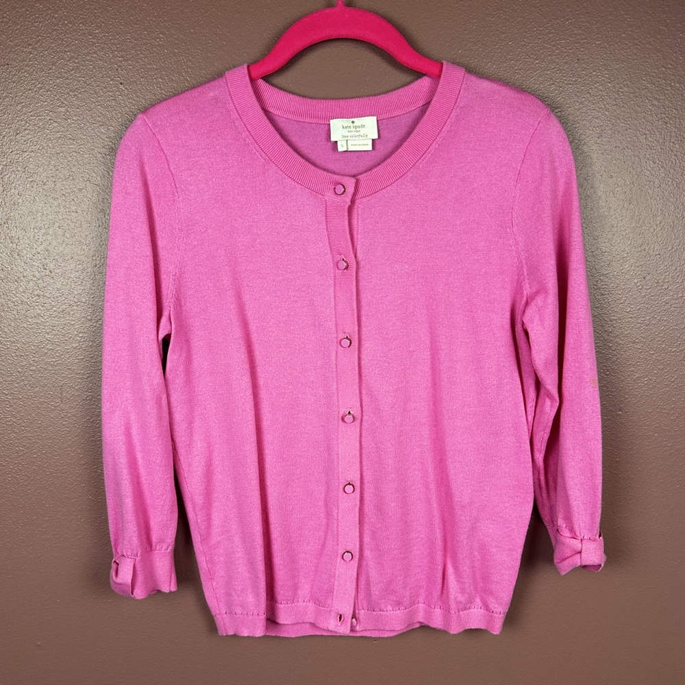 Kate Spade hot pink light weight cardigan bow on cuffs size small - Picture 1 of 8